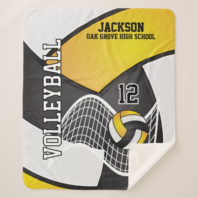 Volleyball 🏐 in Black, Gold Yellow and White Sherpa Blanket (Front)