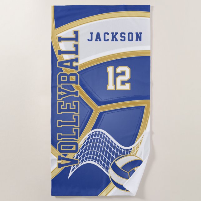 Volleyball in Blue and White Beach Towel (Front)