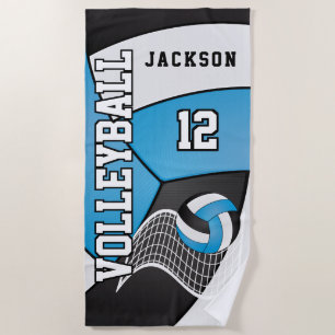 Volleyball in Blue, Black and White Beach Towel