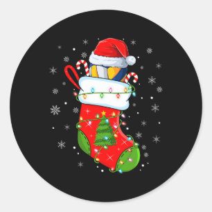 Volleyball In Christmas Socks Funny Santa Volleyba Classic Round Sticker