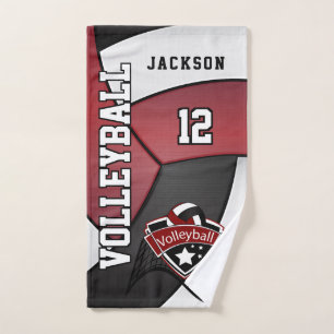 Volleyball in Dark Red, Black and White Hand Towel