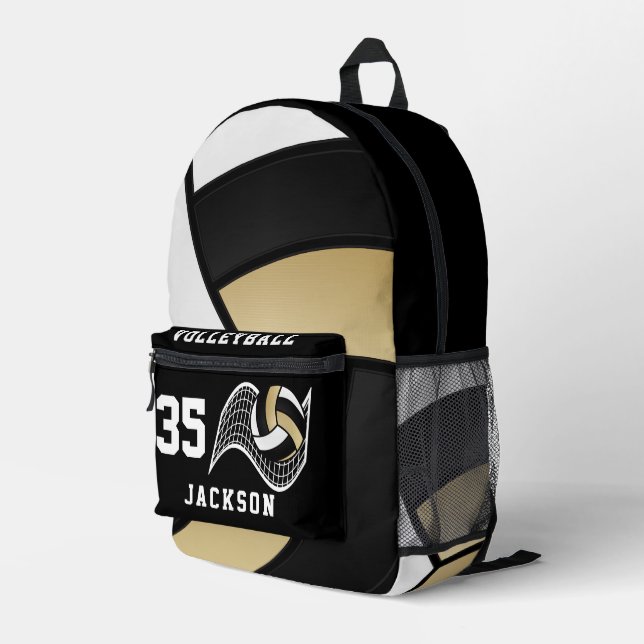 Volleyball in Gold, White and Black  Printed Backpack (Back Corner Right)