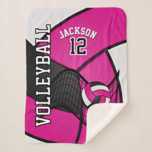 Volleyball in Hot Pink, Black and White Sherpa Blanket