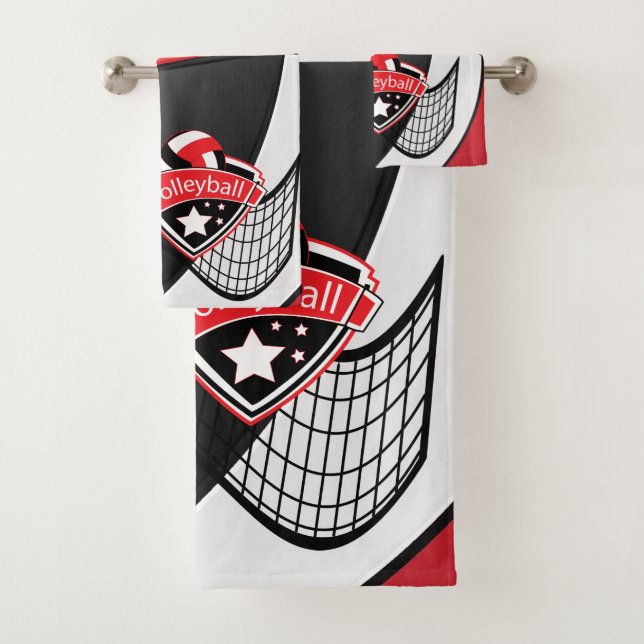 Volleyball in Red, Black and White Bath Towel Set (Insitu)