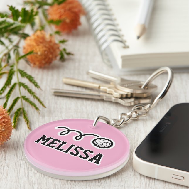 Volleyball keychain with custom name and color (Front Right)