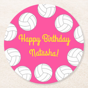 Volleyball Kids Birthday Party Sports Round Paper Coaster