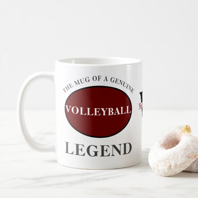 Volleyball Legend Monogram Add Your Name Birthday Coffee Mug (With Donut)