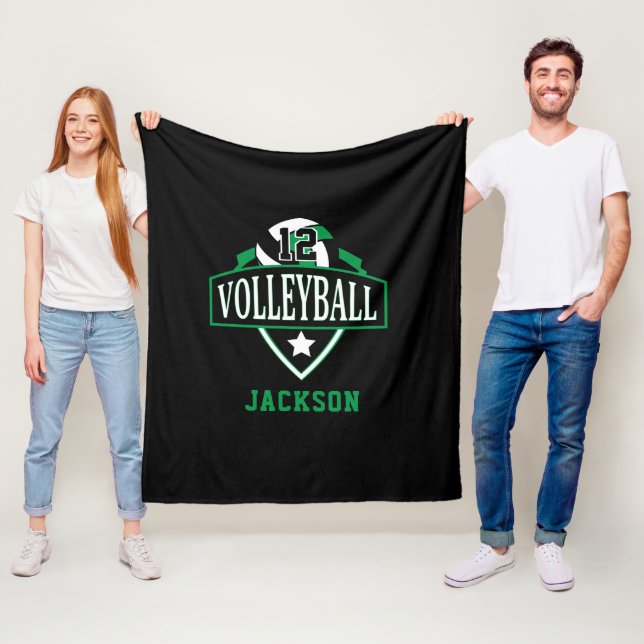 Volleyball Logo with DIY Number - Green Fleece Blanket (In Situ)