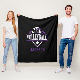 Volleyball Logo with DIY Number - Purple Fleece Blanket