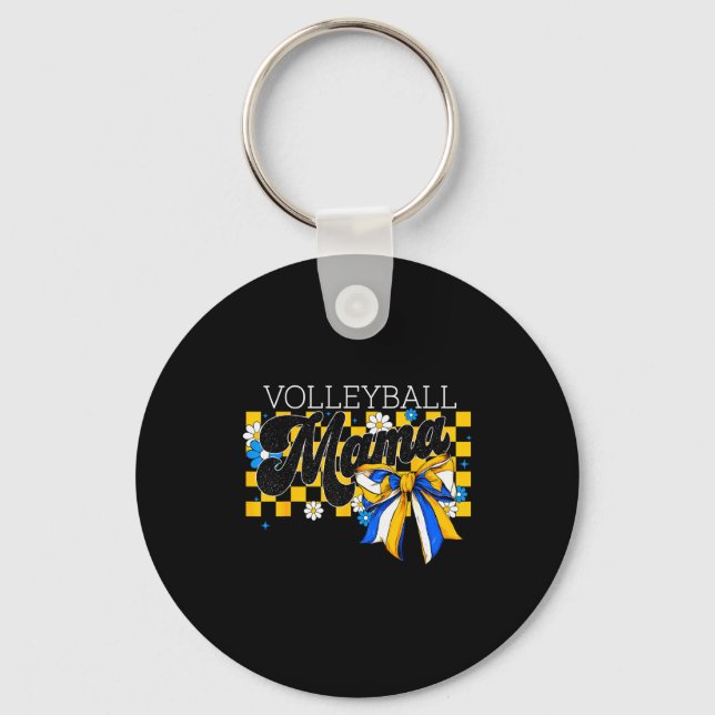 Volleyball Mama Mom Game Day Retro Flower Coquette Key Ring (Front)