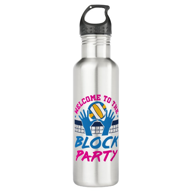 Volleyball Middle Blocker Welcome to Block Party 710 Ml Water Bottle (Front)