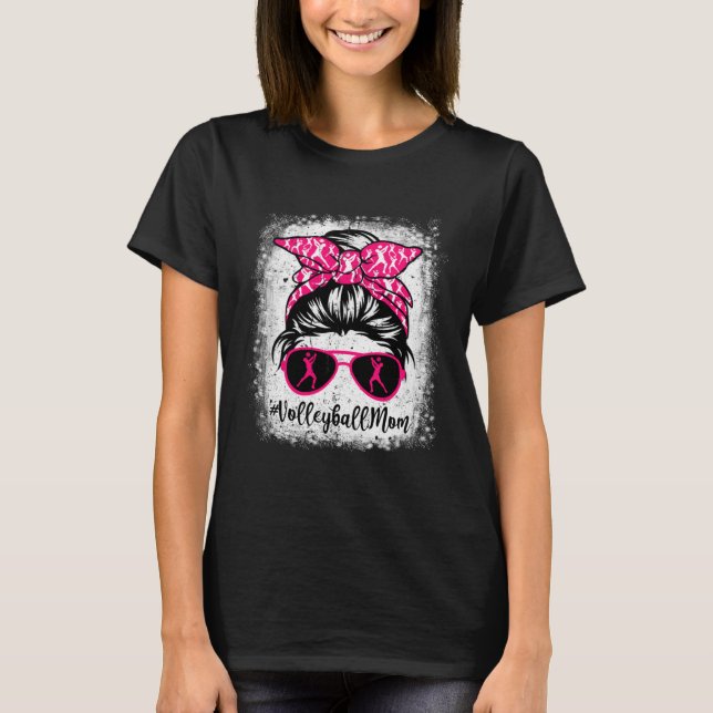 Volleyball Mom Leopard Messy Bun Sport  Mother's D T-Shirt (Front)