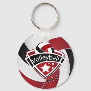 Volleyball -  Monogram  - Dark Red, White & Black Key Ring