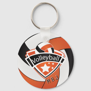 Volleyball -  Monogram  - Orange, White & Black Key Ring