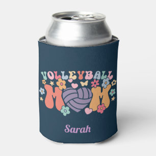 Volleyball Mum Ball Heart Floral Retro Can Cooler