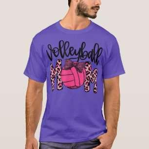Volleyball Mum Leopard Funny Ball Mum Breast Cance T-Shirt