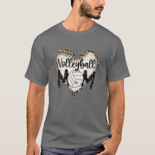 Volleyball Mum Leopard Heart Funny Ball Mum Mother T-Shirt
