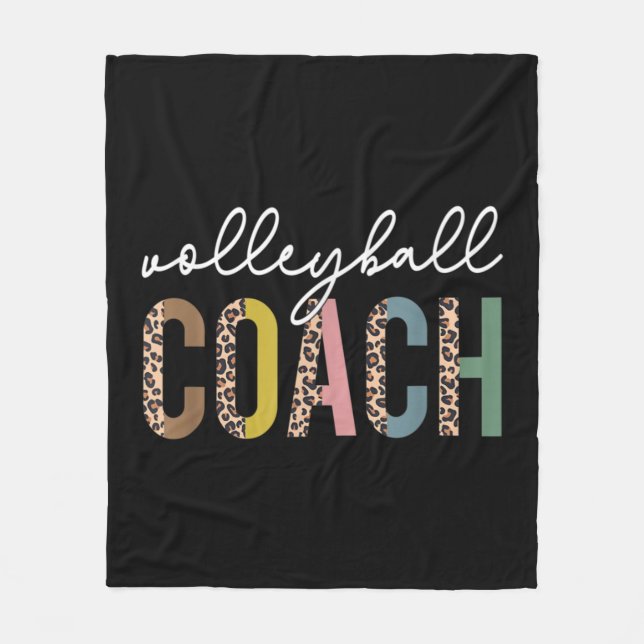 Volleyball Mum Leopard Volleyball Coach Team Gift  Fleece Blanket (Front)