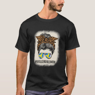 Volleyball Mum Messy Hair Bun Leopard Women Mother T-Shirt