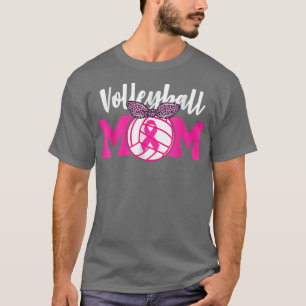 Volleyball Mum Pink Ribbon Breast Cancer Awareness T-Shirt