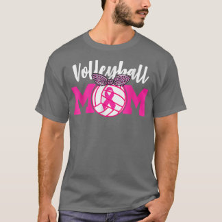 Volleyball Mum Pink Ribbon Breast Cancer Awareness T-Shirt