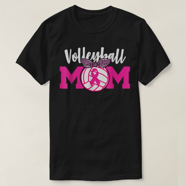 Volleyball Mum Pink Ribbon Breast Cancer Awareness T-Shirt (Design Front)
