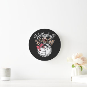 Volleyball Mum Round Clock