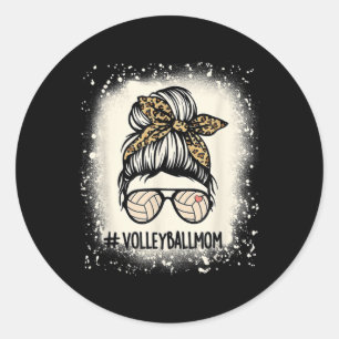 Volleyball Mum Volleyball Lover Mum Messy Bun Blea Classic Round Sticker