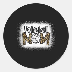 Volleyball Mum Women Leopard Cute Bleached Fun Mot Classic Round Sticker