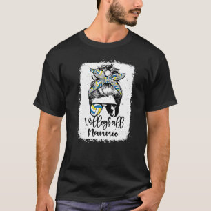 Volleyball Nannie Vintage Leopard Messy Bun Bleach T-Shirt