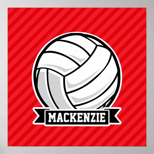 Volleyball on Red Diagonal Stripes Poster (Front)