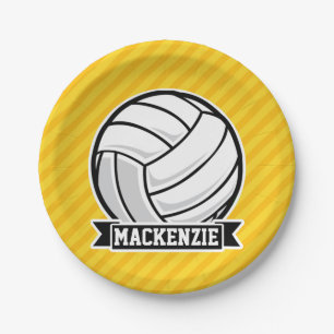 Volleyball on Yellow Stripes Paper Plate