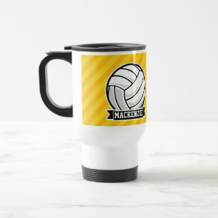 Volleyball on Yellow Stripes Travel Mug