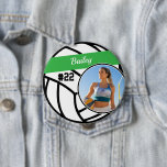 Volleyball Pin Name & Number Green Photo Button<br><div class="desc">This design features a volleyball background with space for a name, number and photo. Click the customize button for more flexibility in adjusting the text! Variations of this design, other sports, as well as coordinating products are available in our shop, zazzle.com/store/doodlelulu. Contact us if you need this design applied to...</div>