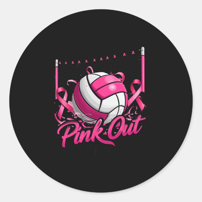 Volleyball Pink Out Breast Cancer Awareness Pink R Classic Round Sticker (Front)