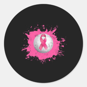 Volleyball Pink Ribbon Breast Cancer Awareness Classic Round Sticker