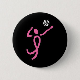 Volleyball Pink Ribbon Breast Cancer Awareness Spo 6 Cm Round Badge
