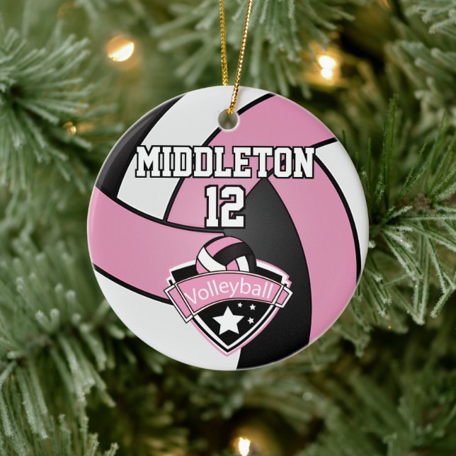 Volleyball 🏐 Pink, White and Black Ceramic Tree Decoration (Tree)