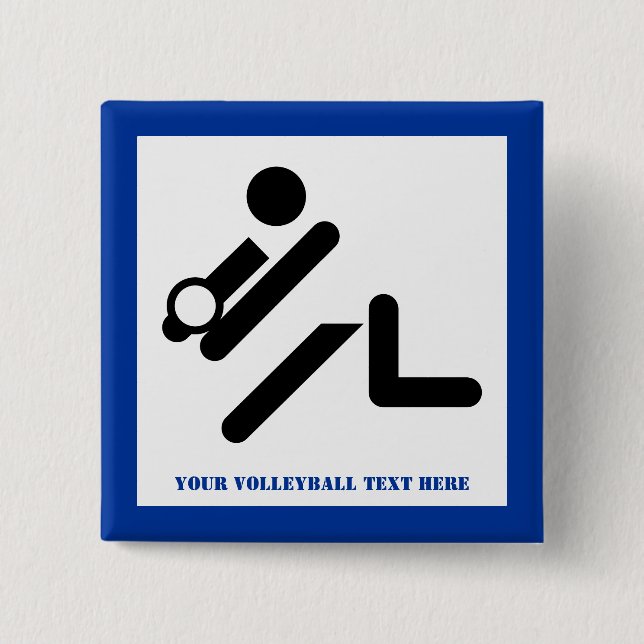Volleyball player black, white, blue icon custom 15 cm square badge (Front)