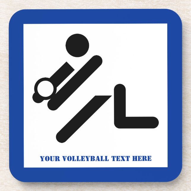 Volleyball player black, white, blue icon custom coaster (Front)