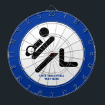 Volleyball player black, white, blue icon custom dartboard<br><div class="desc">Volleyball player black, blue custom gift design that features a minimalist pictogram icon of a black silhouette volley player with ball and your text on white background with blue border. This cool design is a template and it is completely customisable. Personalise it and change text with monogram, name or your...</div>