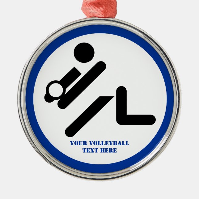 Volleyball player black, white, blue icon custom metal tree decoration (Front)