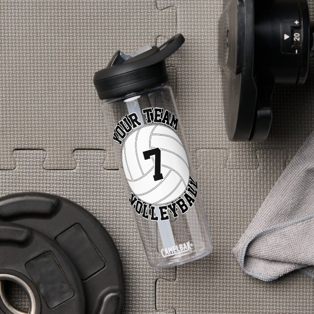 Volleyball Player Custom Team Name & Jersey Number Water Bottle (Gym (Rotated))
