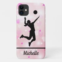Volleyball Player Girl Sparkle Hearts Pink Pattern