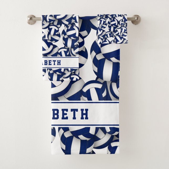 volleyball player name athletic blue team colours bath towel set (Insitu)