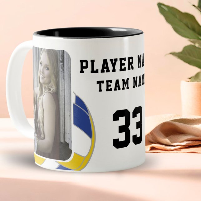 Volleyball Player Name Number Team 2 Photos Two-Tone Coffee Mug (Creator Uploaded)