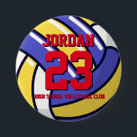 Volleyball Player Number School Sports Team Pin<br><div class="desc">A perfect pin for sports fans,  athletes,  players,  coach or captain of the baseball team. You can customise the wording to fit any events with this sports theme,  whether it's birthday,  championship celebration or winning party.</div>