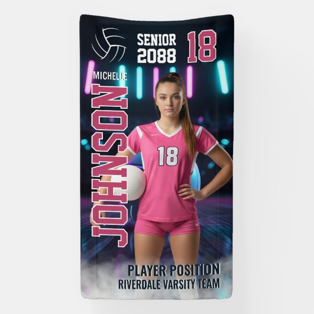 Volleyball Player Senior Night Photo Futuristic Banner (Vertical)