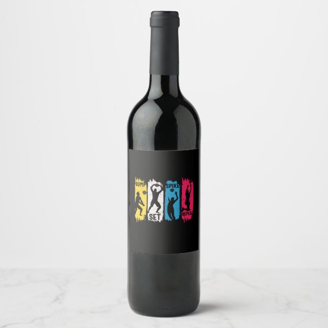 Volleyball Player | Set Spike Repeat Wine Label (Front)