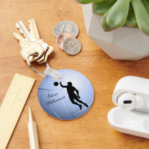 Volleyball Player Silhouette and Ball personalize Key Ring
